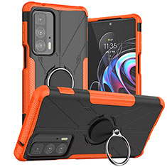 Silikon Hülle Handyhülle und Kunststoff Schutzhülle Hartschalen Tasche mit Magnetisch Fingerring Ständer S02 für Motorola Moto Edge 20 Pro 5G Orange