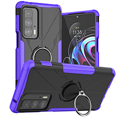 Silikon Hülle Handyhülle und Kunststoff Schutzhülle Hartschalen Tasche mit Magnetisch Fingerring Ständer S02 für Motorola Moto Edge 20 Pro 5G Violett