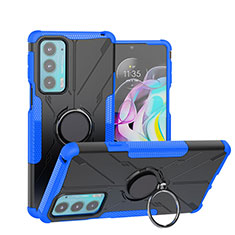 Silikon Hülle Handyhülle und Kunststoff Schutzhülle Hartschalen Tasche mit Magnetisch Fingerring Ständer S02 für Motorola Moto Edge Lite 5G Blau