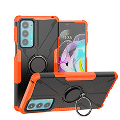 Silikon Hülle Handyhülle und Kunststoff Schutzhülle Hartschalen Tasche mit Magnetisch Fingerring Ständer S02 für Motorola Moto Edge Lite 5G Orange