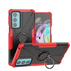 Silikon Hülle Handyhülle und Kunststoff Schutzhülle Hartschalen Tasche mit Magnetisch Fingerring Ständer S02 für Motorola Moto Edge Lite 5G Rot