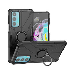 Silikon Hülle Handyhülle und Kunststoff Schutzhülle Hartschalen Tasche mit Magnetisch Fingerring Ständer S02 für Motorola Moto Edge Lite 5G Schwarz
