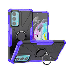 Silikon Hülle Handyhülle und Kunststoff Schutzhülle Hartschalen Tasche mit Magnetisch Fingerring Ständer S02 für Motorola Moto Edge Lite 5G Violett