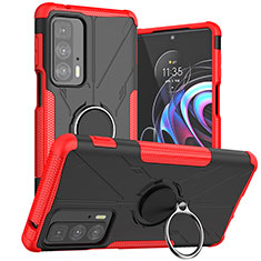 Silikon Hülle Handyhülle und Kunststoff Schutzhülle Hartschalen Tasche mit Magnetisch Fingerring Ständer S02 für Motorola Moto Edge S Pro 5G Rot