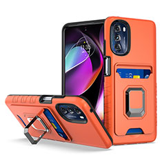 Silikon Hülle Handyhülle und Kunststoff Schutzhülle Hartschalen Tasche mit Magnetisch Fingerring Ständer S02 für Motorola Moto G 5G (2022) Orange