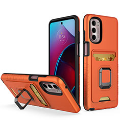 Silikon Hülle Handyhülle und Kunststoff Schutzhülle Hartschalen Tasche mit Magnetisch Fingerring Ständer S02 für Motorola Moto G Stylus (2022) 4G Orange
