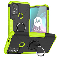 Silikon Hülle Handyhülle und Kunststoff Schutzhülle Hartschalen Tasche mit Magnetisch Fingerring Ständer S02 für Motorola Moto G10 Grün