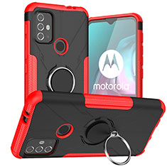 Silikon Hülle Handyhülle und Kunststoff Schutzhülle Hartschalen Tasche mit Magnetisch Fingerring Ständer S02 für Motorola Moto G10 Power Rot
