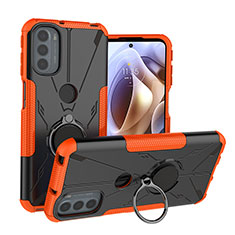 Silikon Hülle Handyhülle und Kunststoff Schutzhülle Hartschalen Tasche mit Magnetisch Fingerring Ständer S02 für Motorola Moto G31 Orange