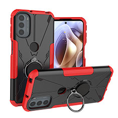 Silikon Hülle Handyhülle und Kunststoff Schutzhülle Hartschalen Tasche mit Magnetisch Fingerring Ständer S02 für Motorola Moto G31 Rot