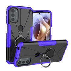 Silikon Hülle Handyhülle und Kunststoff Schutzhülle Hartschalen Tasche mit Magnetisch Fingerring Ständer S02 für Motorola Moto G31 Violett