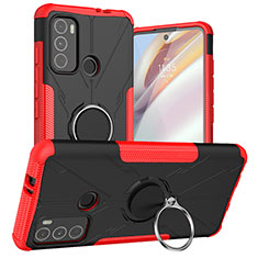 Silikon Hülle Handyhülle und Kunststoff Schutzhülle Hartschalen Tasche mit Magnetisch Fingerring Ständer S02 für Motorola Moto G40 Fusion Rot