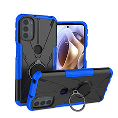 Silikon Hülle Handyhülle und Kunststoff Schutzhülle Hartschalen Tasche mit Magnetisch Fingerring Ständer S02 für Motorola Moto G41 Blau