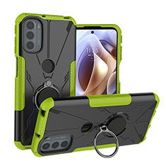 Silikon Hülle Handyhülle und Kunststoff Schutzhülle Hartschalen Tasche mit Magnetisch Fingerring Ständer S02 für Motorola Moto G41 Grün