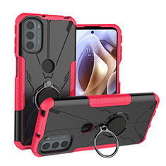 Silikon Hülle Handyhülle und Kunststoff Schutzhülle Hartschalen Tasche mit Magnetisch Fingerring Ständer S02 für Motorola Moto G41 Pink