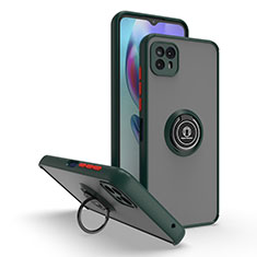 Silikon Hülle Handyhülle und Kunststoff Schutzhülle Hartschalen Tasche mit Magnetisch Fingerring Ständer S02 für Motorola Moto G50 5G Nachtgrün