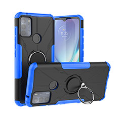 Silikon Hülle Handyhülle und Kunststoff Schutzhülle Hartschalen Tasche mit Magnetisch Fingerring Ständer S02 für Motorola Moto G50 Blau