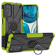 Silikon Hülle Handyhülle und Kunststoff Schutzhülle Hartschalen Tasche mit Magnetisch Fingerring Ständer S02 für Motorola MOTO G52 Grün
