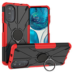 Silikon Hülle Handyhülle und Kunststoff Schutzhülle Hartschalen Tasche mit Magnetisch Fingerring Ständer S02 für Motorola MOTO G52 Rot