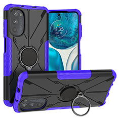 Silikon Hülle Handyhülle und Kunststoff Schutzhülle Hartschalen Tasche mit Magnetisch Fingerring Ständer S02 für Motorola MOTO G52 Violett