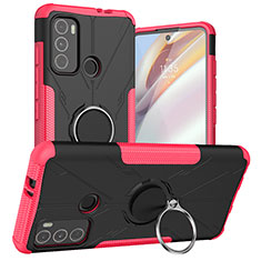 Silikon Hülle Handyhülle und Kunststoff Schutzhülle Hartschalen Tasche mit Magnetisch Fingerring Ständer S02 für Motorola Moto G60 Pink