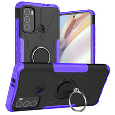 Silikon Hülle Handyhülle und Kunststoff Schutzhülle Hartschalen Tasche mit Magnetisch Fingerring Ständer S02 für Motorola Moto G60 Violett