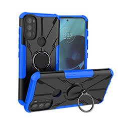 Silikon Hülle Handyhülle und Kunststoff Schutzhülle Hartschalen Tasche mit Magnetisch Fingerring Ständer S02 für Motorola Moto G71 5G Blau