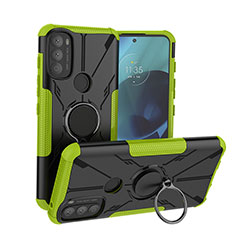 Silikon Hülle Handyhülle und Kunststoff Schutzhülle Hartschalen Tasche mit Magnetisch Fingerring Ständer S02 für Motorola Moto G71 5G Grün