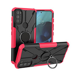 Silikon Hülle Handyhülle und Kunststoff Schutzhülle Hartschalen Tasche mit Magnetisch Fingerring Ständer S02 für Motorola Moto G71 5G Pink