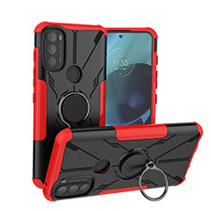 Silikon Hülle Handyhülle und Kunststoff Schutzhülle Hartschalen Tasche mit Magnetisch Fingerring Ständer S02 für Motorola Moto G71 5G Rot
