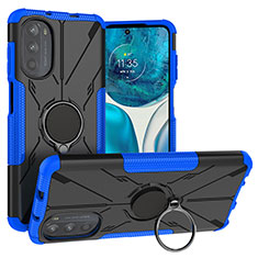 Silikon Hülle Handyhülle und Kunststoff Schutzhülle Hartschalen Tasche mit Magnetisch Fingerring Ständer S02 für Motorola Moto G71s 5G Blau