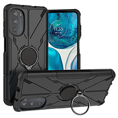 Silikon Hülle Handyhülle und Kunststoff Schutzhülle Hartschalen Tasche mit Magnetisch Fingerring Ständer S02 für Motorola Moto G71s 5G Schwarz