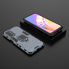 Silikon Hülle Handyhülle und Kunststoff Schutzhülle Hartschalen Tasche mit Magnetisch Fingerring Ständer S02 für Oppo A54 5G Blau