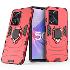 Silikon Hülle Handyhülle und Kunststoff Schutzhülle Hartschalen Tasche mit Magnetisch Fingerring Ständer S02 für Oppo A58 5G Rot