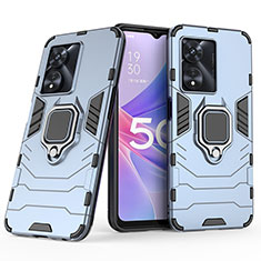 Silikon Hülle Handyhülle und Kunststoff Schutzhülle Hartschalen Tasche mit Magnetisch Fingerring Ständer S02 für Oppo A78 5G Blau