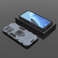Silikon Hülle Handyhülle und Kunststoff Schutzhülle Hartschalen Tasche mit Magnetisch Fingerring Ständer S02 für Oppo F21s Pro 4G Blau