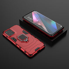 Silikon Hülle Handyhülle und Kunststoff Schutzhülle Hartschalen Tasche mit Magnetisch Fingerring Ständer S02 für Oppo Find X3 5G Rot