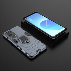 Silikon Hülle Handyhülle und Kunststoff Schutzhülle Hartschalen Tasche mit Magnetisch Fingerring Ständer S02 für Oppo Reno6 Pro+ Plus 5G Blau