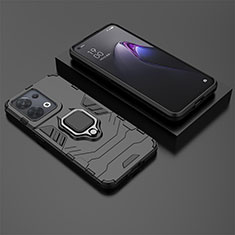 Silikon Hülle Handyhülle und Kunststoff Schutzhülle Hartschalen Tasche mit Magnetisch Fingerring Ständer S02 für Oppo Reno8 5G Schwarz