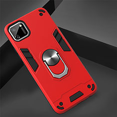 Silikon Hülle Handyhülle und Kunststoff Schutzhülle Hartschalen Tasche mit Magnetisch Fingerring Ständer S02 für Realme C11 Rot