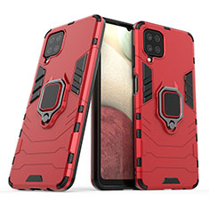 Silikon Hülle Handyhülle und Kunststoff Schutzhülle Hartschalen Tasche mit Magnetisch Fingerring Ständer S02 für Samsung Galaxy A12 Nacho Rot