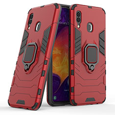 Silikon Hülle Handyhülle und Kunststoff Schutzhülle Hartschalen Tasche mit Magnetisch Fingerring Ständer S02 für Samsung Galaxy A20 Rot