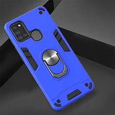 Silikon Hülle Handyhülle und Kunststoff Schutzhülle Hartschalen Tasche mit Magnetisch Fingerring Ständer S02 für Samsung Galaxy A21s Hellblau