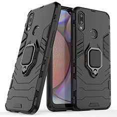 Silikon Hülle Handyhülle und Kunststoff Schutzhülle Hartschalen Tasche mit Magnetisch Fingerring Ständer S02 für Samsung Galaxy M01s Schwarz