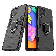 Silikon Hülle Handyhülle und Kunststoff Schutzhülle Hartschalen Tasche mit Magnetisch Fingerring Ständer S02 für Samsung Galaxy M62 4G Schwarz