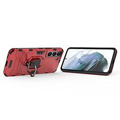 Silikon Hülle Handyhülle und Kunststoff Schutzhülle Hartschalen Tasche mit Magnetisch Fingerring Ständer S02 für Samsung Galaxy S21 Plus 5G Rot