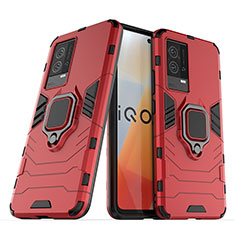 Silikon Hülle Handyhülle und Kunststoff Schutzhülle Hartschalen Tasche mit Magnetisch Fingerring Ständer S02 für Vivo iQOO 8 5G Rot