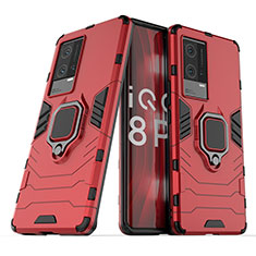 Silikon Hülle Handyhülle und Kunststoff Schutzhülle Hartschalen Tasche mit Magnetisch Fingerring Ständer S02 für Vivo iQOO 8 Pro 5G Rot