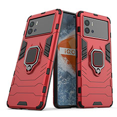 Silikon Hülle Handyhülle und Kunststoff Schutzhülle Hartschalen Tasche mit Magnetisch Fingerring Ständer S02 für Vivo iQOO 9 5G Rot