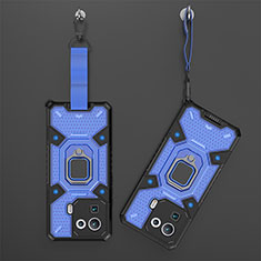 Silikon Hülle Handyhülle und Kunststoff Schutzhülle Hartschalen Tasche mit Magnetisch Fingerring Ständer S02 für Xiaomi Mi 11 Pro 5G Blau